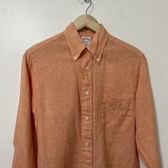 Brooks Brothers Mens 100% Irish Linen Button Up Shirt Size S Orange Preppy - Picture 4 of 7